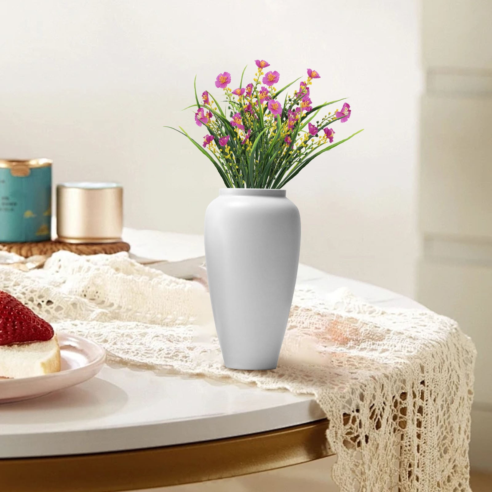Uv Resistant Artificial Outdoor Flowers, Ongmies Artificial Oncidium Flower Plants Outdoor Artificial Plastic Plants for Garden Wedding Farmhouse Decoration, A Bunch of Artificial Flowers * 10
