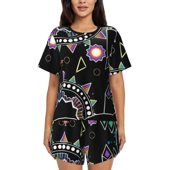 Lsque Geometry Dash Women's Short-Sleeved Pajama Set - 2 Piece Soft and Lightweight Sleepwear Set-XX-Large