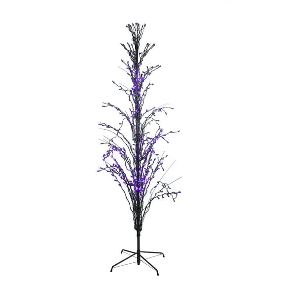 Northlight 4' Pre-Lit Black Cascade Outdoor Halloween Twig Tree, Purple Lights