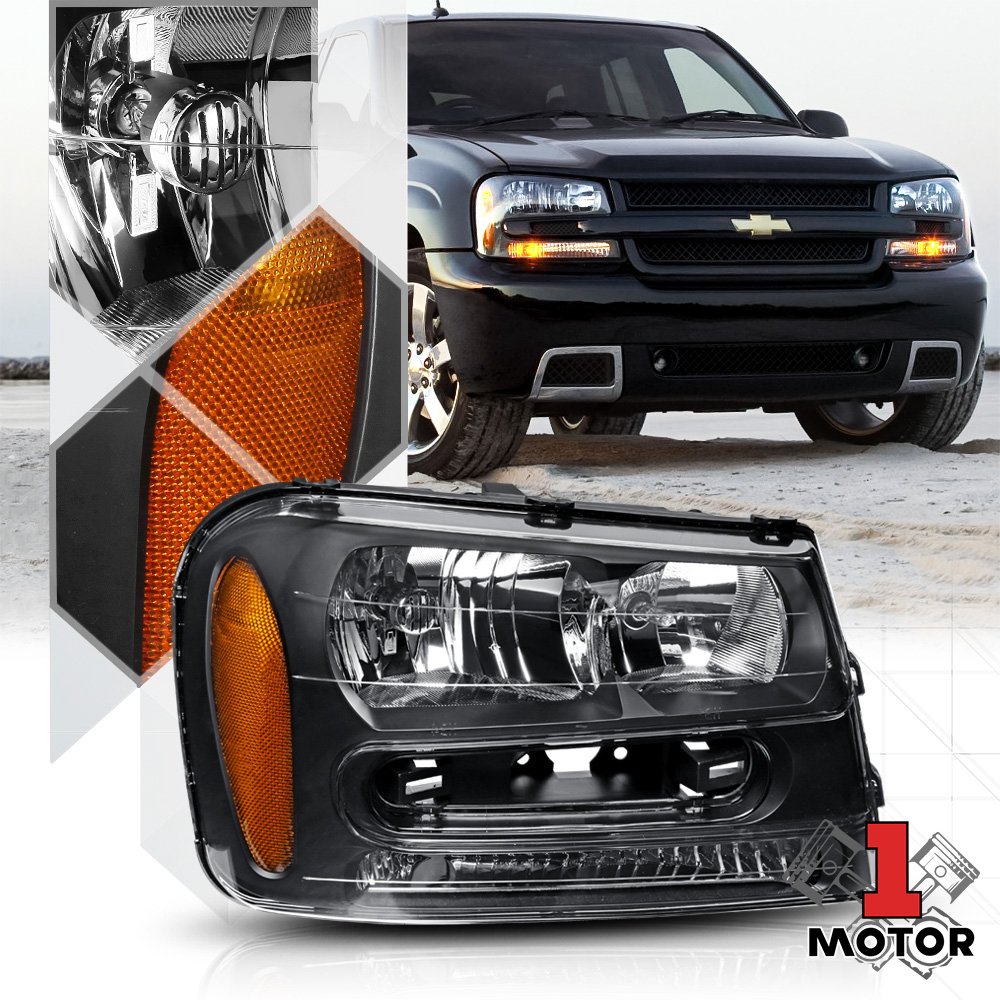 RH Passenger Side Black Headlight Head Lamp Assembly for 0209 Chevy Trailblazer 03 04 05 06 07