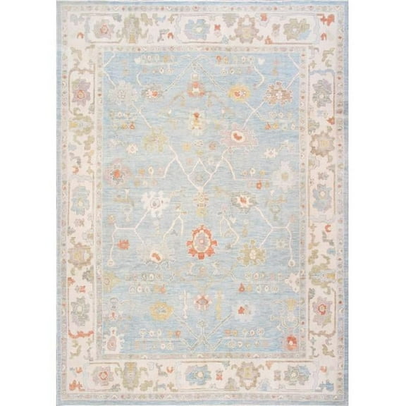 Pasargad Home Turkish Oushak Collection Hand-Knotted Wool Blue Area Rug- 9' 5'' X 12'11''