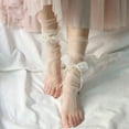 thumbnail image 6 of Womens Vintage Ultra-Thin Sheer Slouchy Ankle Socks Sweet Ribbon Bowknot Imitation Pearl Beading See-Through Mesh Tulle Loose Hosiery Stockings, 6 of 20