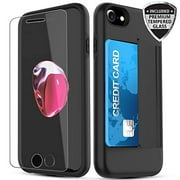 iPhone SE (2020) Case, iPhone 8 Case, Townshop Shockproof Case with Card Holder Slot with [Tempered Glass Screen Protector] for Apple iPhone SE (2020) / iPhone 8/ iPhone 7/ iPhone 6/6S - Black
