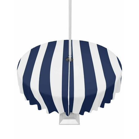 

Lsrtoss Outdoor Tablecloth with Umbrella Hole & Zipper Navy Blue Striped Round Tablecloth 54 Inch Modern Farmhouse Blue White Stripes Patio Table Cover Waterproof Table Cloth for Picnic/Party