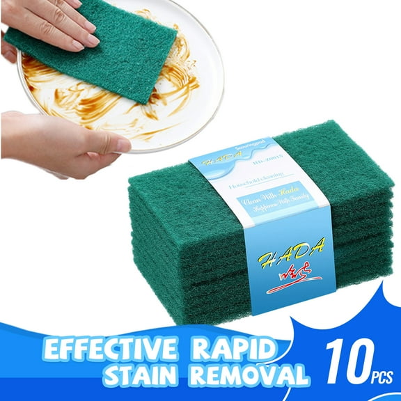 AYktou 5pcs/10pcs Heavy Duty Scouring Pads Green Reusable Cleaning Scrub Sponge for Household and Kitchen Dishes Kitchen Scrubbers Metal Grills