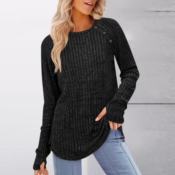 Women's Long Sleeve Tunic Top Crewneck Button Shirts Casual Comfy Pullover Blouse for Work to Weekend Fall 2025 Fashion Outfits