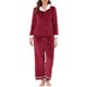 thumbnail image 1 of Pijamas de franela cálida de manga larga con botones INSPIRE CHIC para mujeres, conjunto de lounge, L rojo, 1 of 5