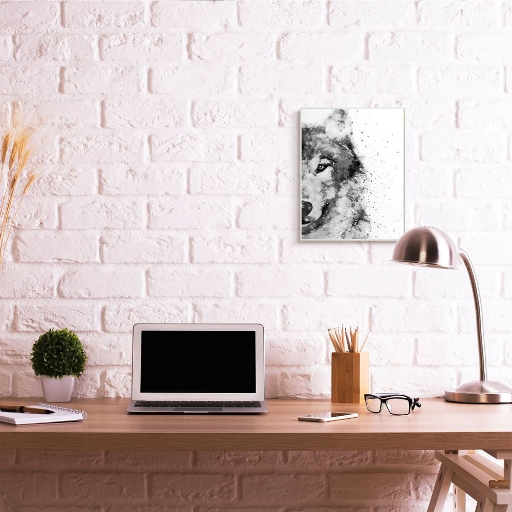 Stupell Industries Forest Wolf Wild Animal Watercolor Pop Black White Unframed Art Print Wall Art, 13x19, by Brandon Wong