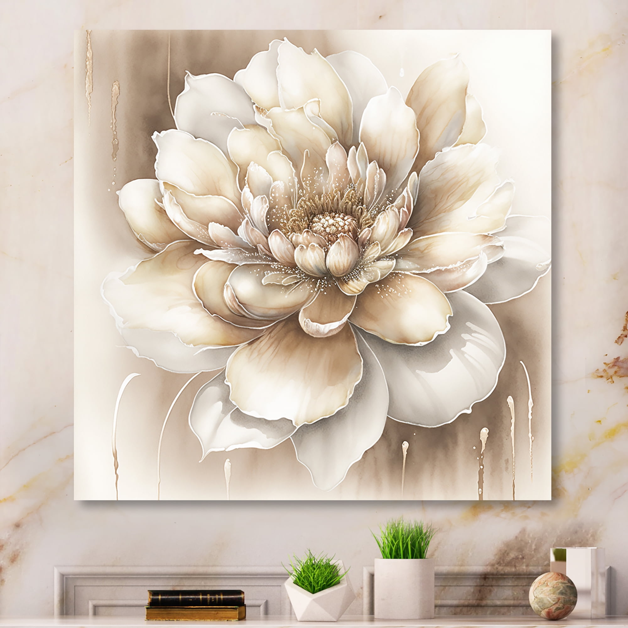 Designart Single Beige Flower II Canvas Wall Art