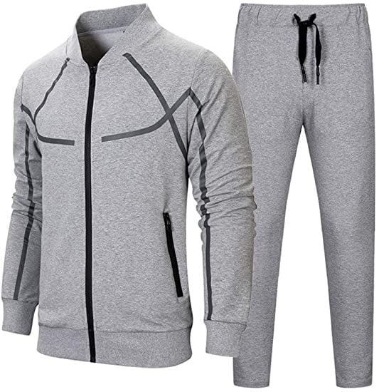 Mens Athletic Tracksuit Set Full Zip Casual Sports Jogging Gym Sweat Suits 
