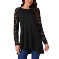 thumbnail image 1 of Blusa de manga larga de encaje de mujer INSPIRE CHIC con cuello redondo y dobladillo asimétrico, 1 of 5