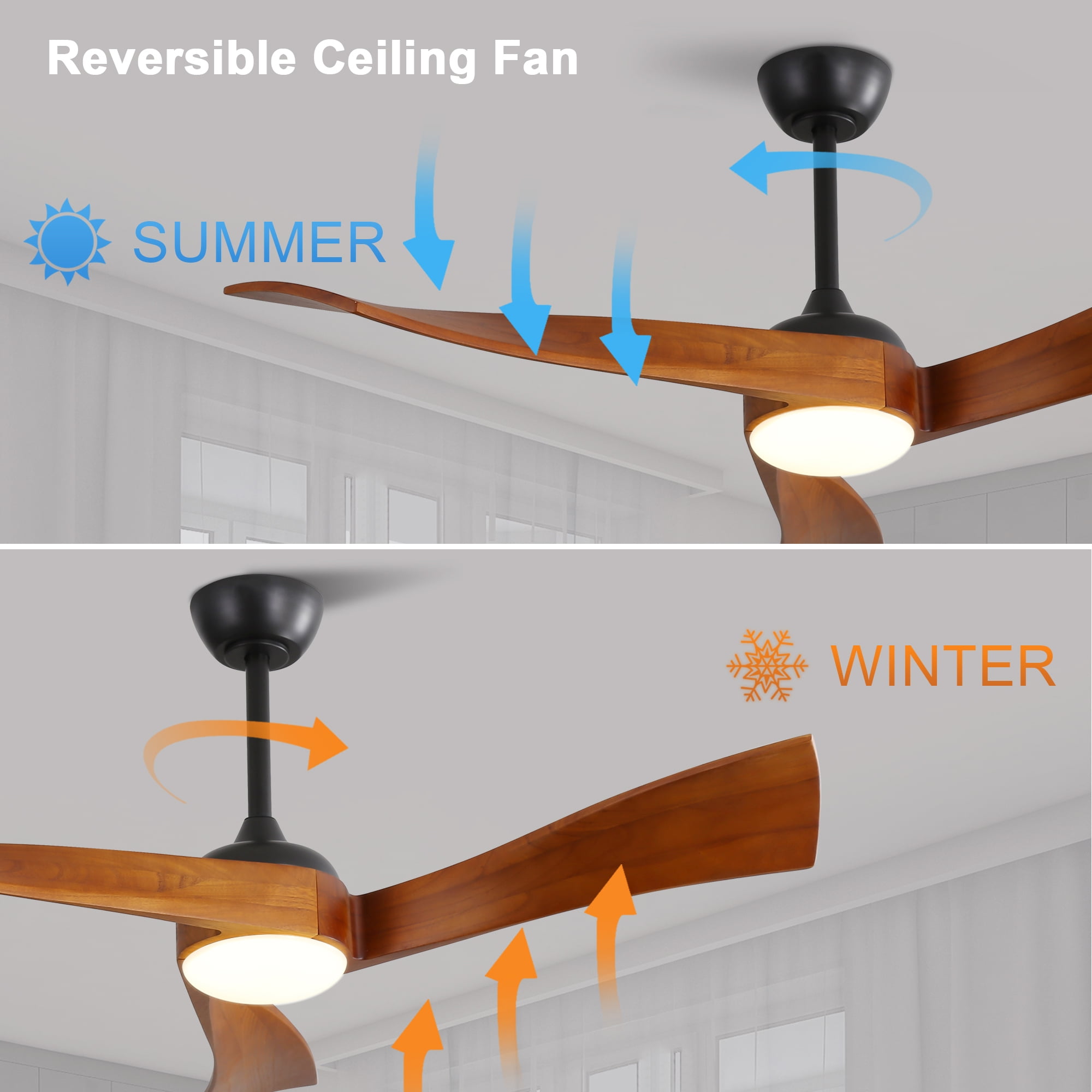 Miniyam 52 Inch Ceiling Fan with Lights & Remote Control, Reversible and Silent DC motor Perfect for Bedroom, Living Room, Brown