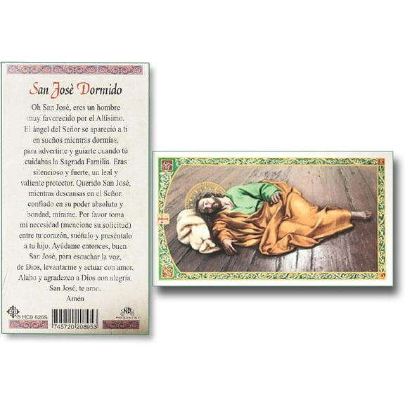 Oracion a San Jose Dormido Tarjetas Laminadas Espanol Laminated Prayer Cards Pack of 25