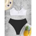 thumbnail image 4 of ZAFUL Women Swimsuit Ribbed Cutout High Cut Crop Tankini Swimwear White L, 4 of 7