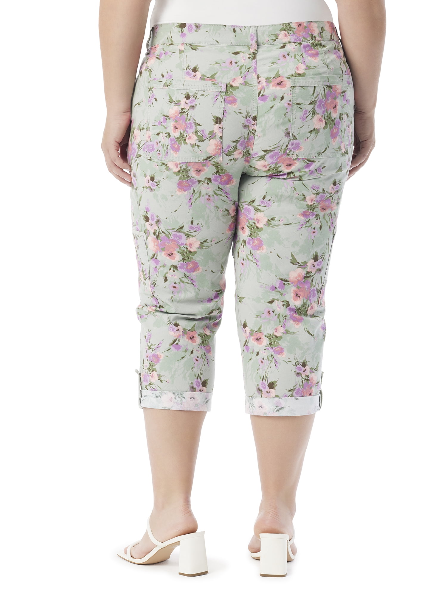 Gloria Vanderbilt Swan Series Women's Plus Cargo Capri with Rolled Hem, Sizes 16-24