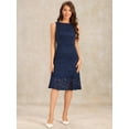 thumbnail image 4 of DARING DIVA Lace Cocktail Boat Neck Evening Sheath Dress L Dark Blue, 4 of 6