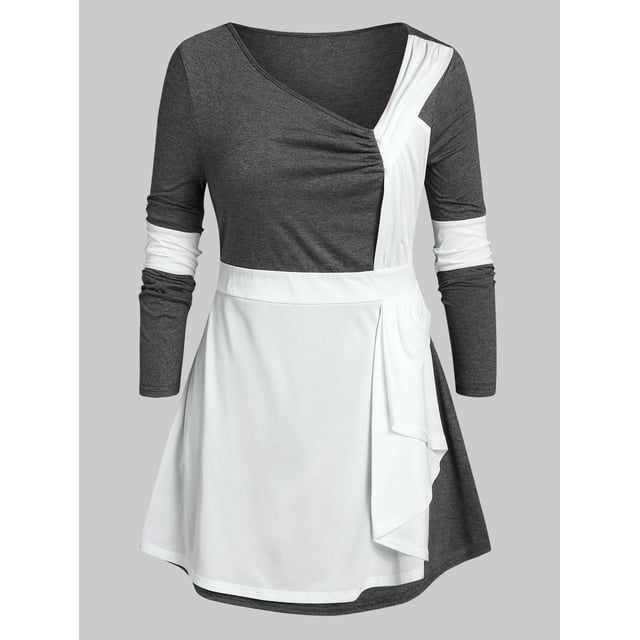 Camiseta de tono de dos tonos de talla grande Rosegal Mangas largas de talla grande