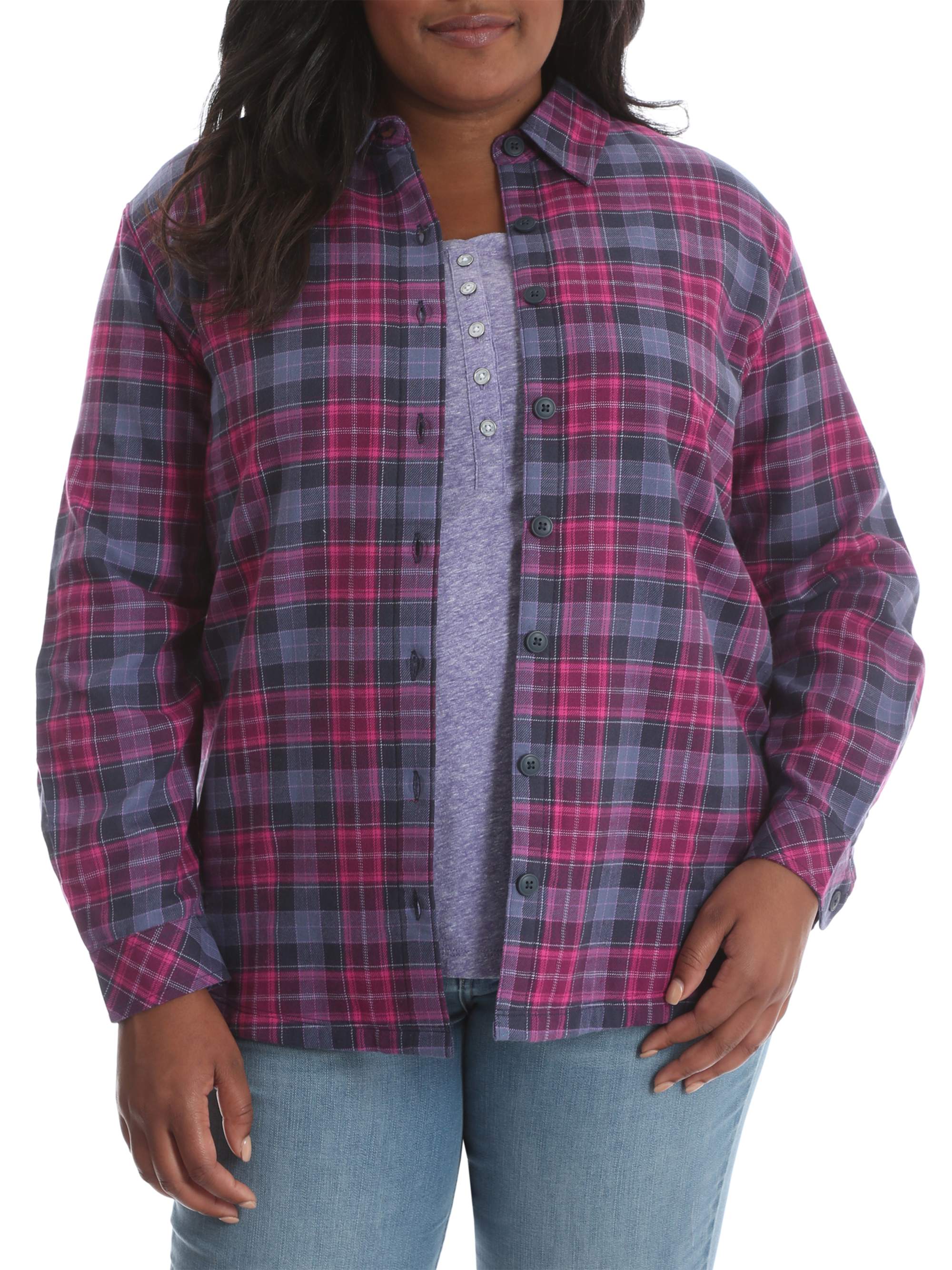 Women's Plus Fleece Lined Flannel Shirt 