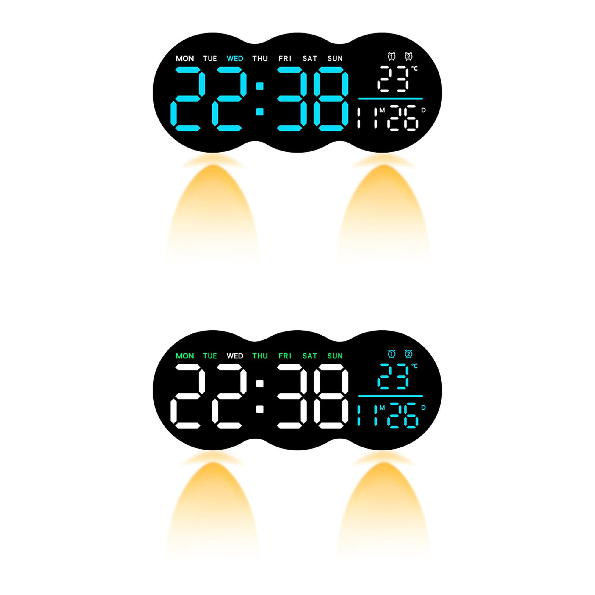 Unique Bargains 2 Pcs LED Digital Wall Clock with Large Display 11 Inch Multicolor/Blue