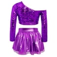 thumbnail image 3 of iiniim Girls Sparkly Latin Hip Hop Jazz Dance Outfit Long Sleeve Sequin Crop Top with Metallic Tutu Skirt Purple 14, 3 of 7