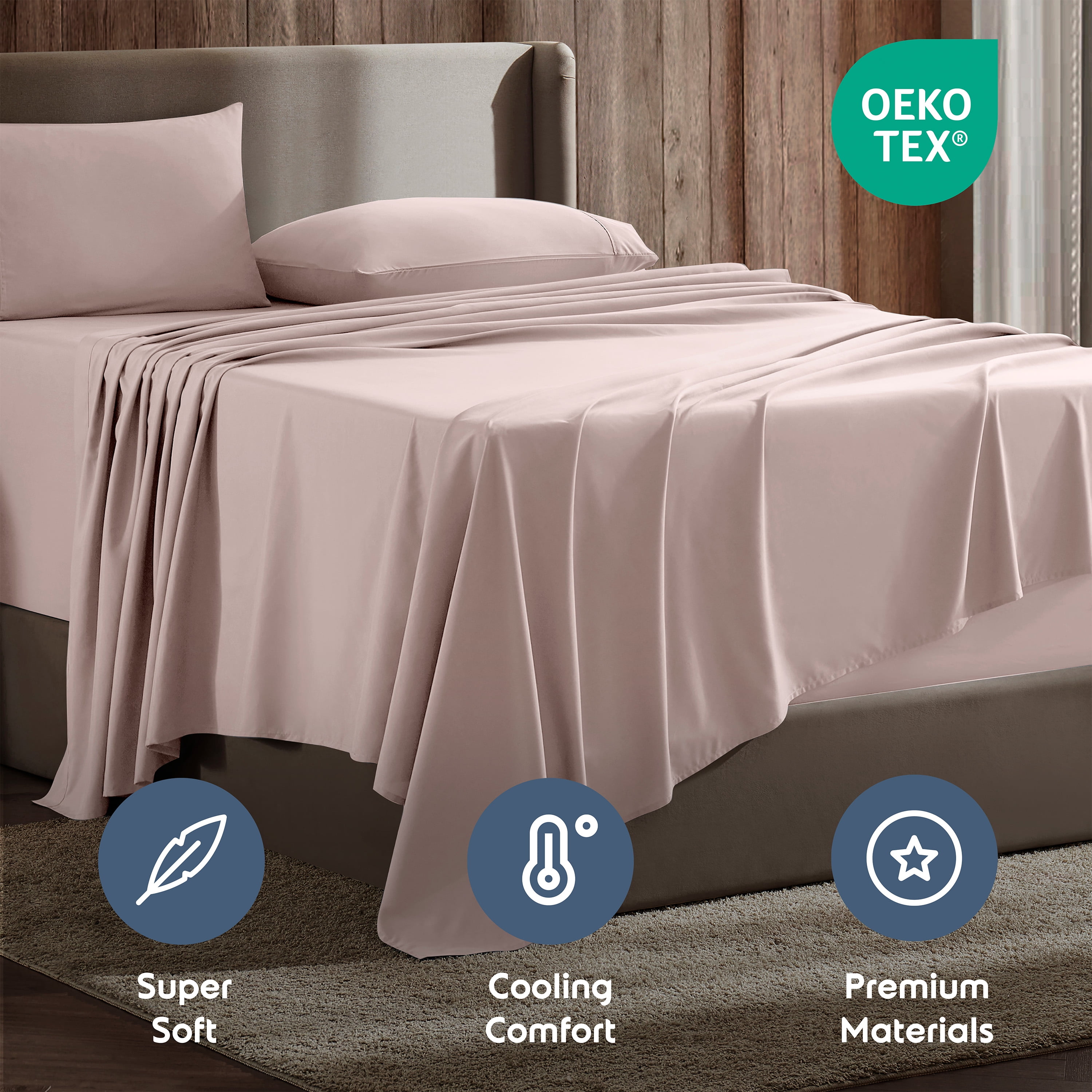 LammaLoe Extra Deep Pocket King Sheets Set, 4 Piece, Fits 18"-24" Mattress, Breathable & Extra Soft Bed Sheets, Peach Beige