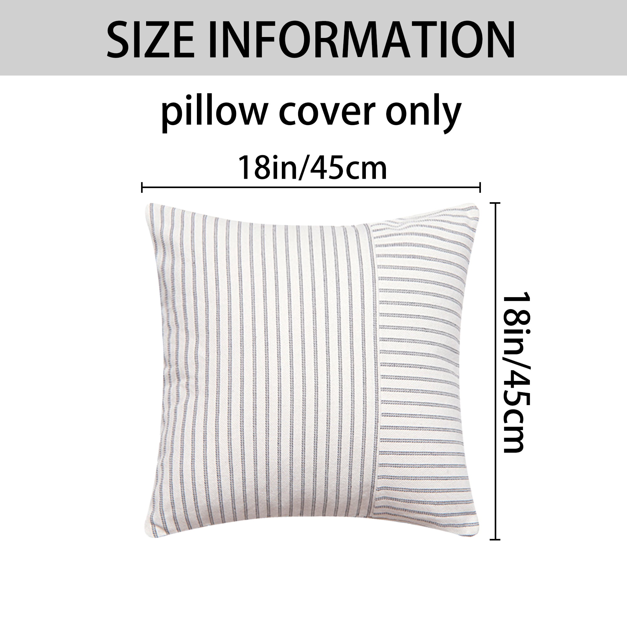Unique Bargains 4 Pcs Boho Striped Throw Pillow Covers Grey/Navy Blue 18" x 18"