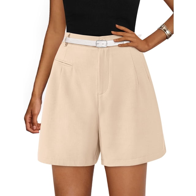 Shorts PRETTYGARDEN Verano 2025 Cintura Alta Pierna Ancha Albaricoque Talla L