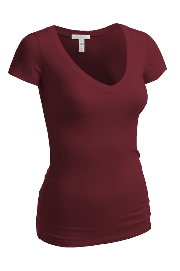 Emmalise Women's Plain Short Sleeve T-Shirt V-Neck Top Junior & Plus Sizes