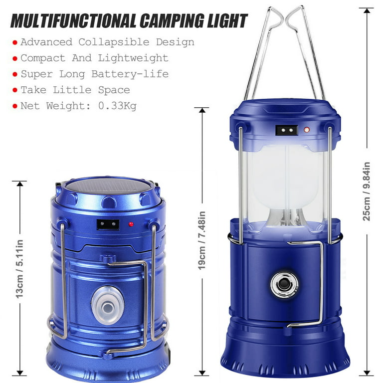 2-Pack Collapsible Camping Lantern XTAUTO Solar AC Rechargeable Portable  Lightweight Waterproof LED Flashlight Survival Kits for Indoor Outdoor Home