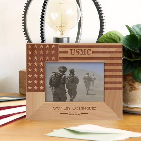 USMC Personalized Wooden Frame-5" x 3 1/2" Brown Horizontal