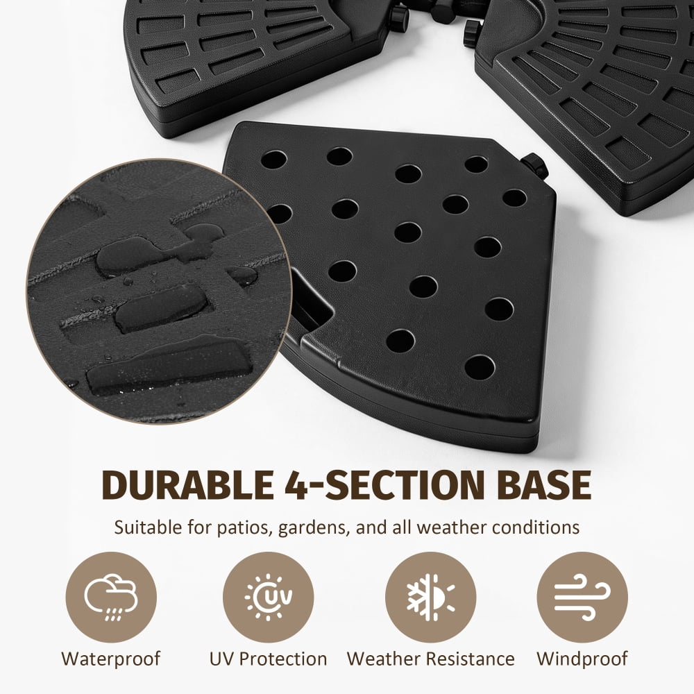 Heavy-Duty Offset Patio Umbrella Stand 4-Piece HDPE Base Refillable with Water Sand Up to 220 lbs Stackable Weatherproof Umbrella Weight for Backyard Pool Lawn