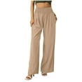 thumbnail image 1 of Pantalon Large en Coton et Lin, Taille Haute, Fendu, Décontracté, Mode pour Femmes, 1 of 8