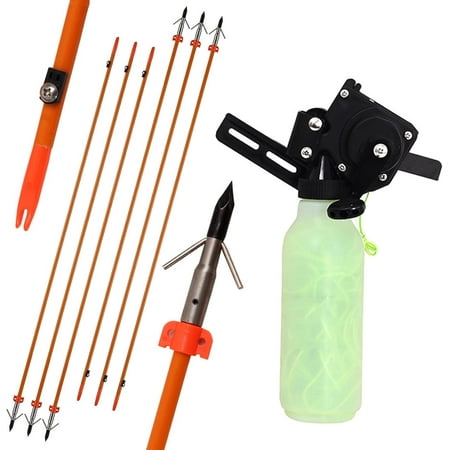 Bowfishing Combo Kit with Bowfishing Reel 6pcs Arrows Set Fishing Reels Kit for Recurve & Compound Bows