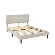 Tufted Upholstered Platform Bed Frame with Adjustable Height Headboard,Mattress Foundation with Strong Wood Slat Support,No Box Spring Needed,Easy Assemble,Beige,Twin