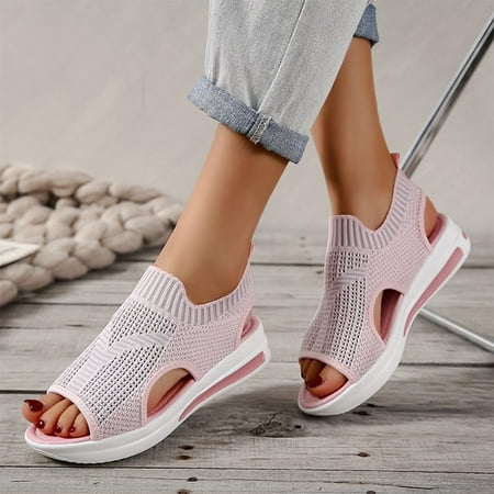 

Sunvit Womens Flat Sandals- Open Toe Casual Fish Mouth Mesh Summer Slide Sandals #77 Pink