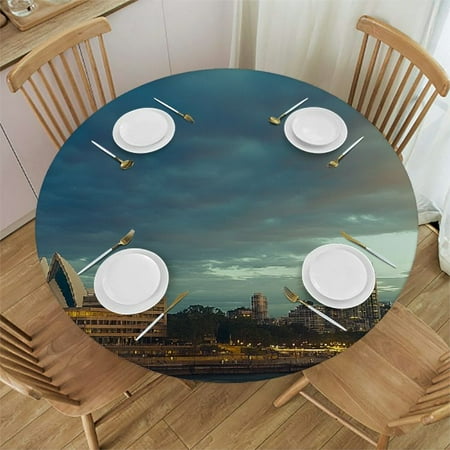 

Round Vinyl Fitted Tablecloth with Flannel Backing Elastic Edge Design Table Cover Waterproof Oil-Proof PVC Table Cloth Wipeable for Round Table（Khaki Checkered Best for 36 -44 Round）