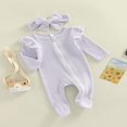 thumbnail image 3 of Baby Girls Romper Suit  Long Sleeve Zipper Ruffle Patchwork Casual Party Street Spring Romper+Headband, 3 of 7