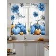 thumbnail image 3 of Sheer Curtains 63 inches Long 2 Panels Set Pumpkin Leaf Blue Floral Orange Blue Pumpkins Tiers Sheers Rod Pocket Small Window Short Curtains for Kitchen Cafe, Each 52" W x 63" L, 3 of 7