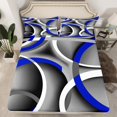 thumbnail image 2 of Manfei Retro Striped Pattern Full Size Sheets,Modern Abstract Geometric Bed Sheets,Gblue White Gray Sheet Sets For Teens,Luxury Bedroom Decor,4-Piece, 2 of 7