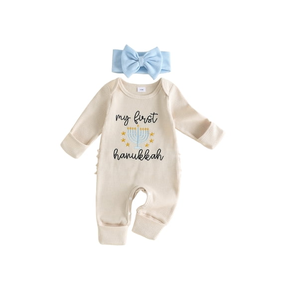 RUINIXCW Baby Girl Hanukkah Outfits Long Sleeve Jumpsuit with Headband