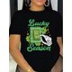 thumbnail image 2 of Women's "Lucky Season" St. Patrick's Day T-Shirt - Casual Crew Neck, Short Sleeve, Black with Green Shamrock & Skeleton Hand Graphic, Polyester, Machine Washable, Ladies T Shirts, 2 of 7