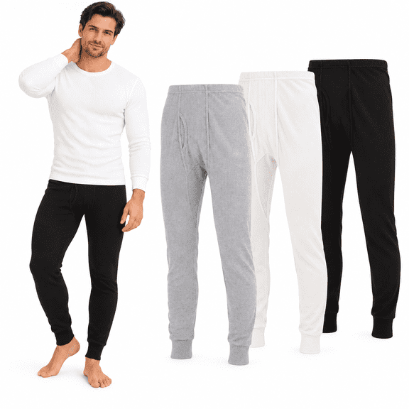DARESAY Men's Thermal Long Johns 3-Pack, Lightweight Waffle Knit Base Layer Pants, Warm Thermal Underwear Bottoms, Sizes S-3XL