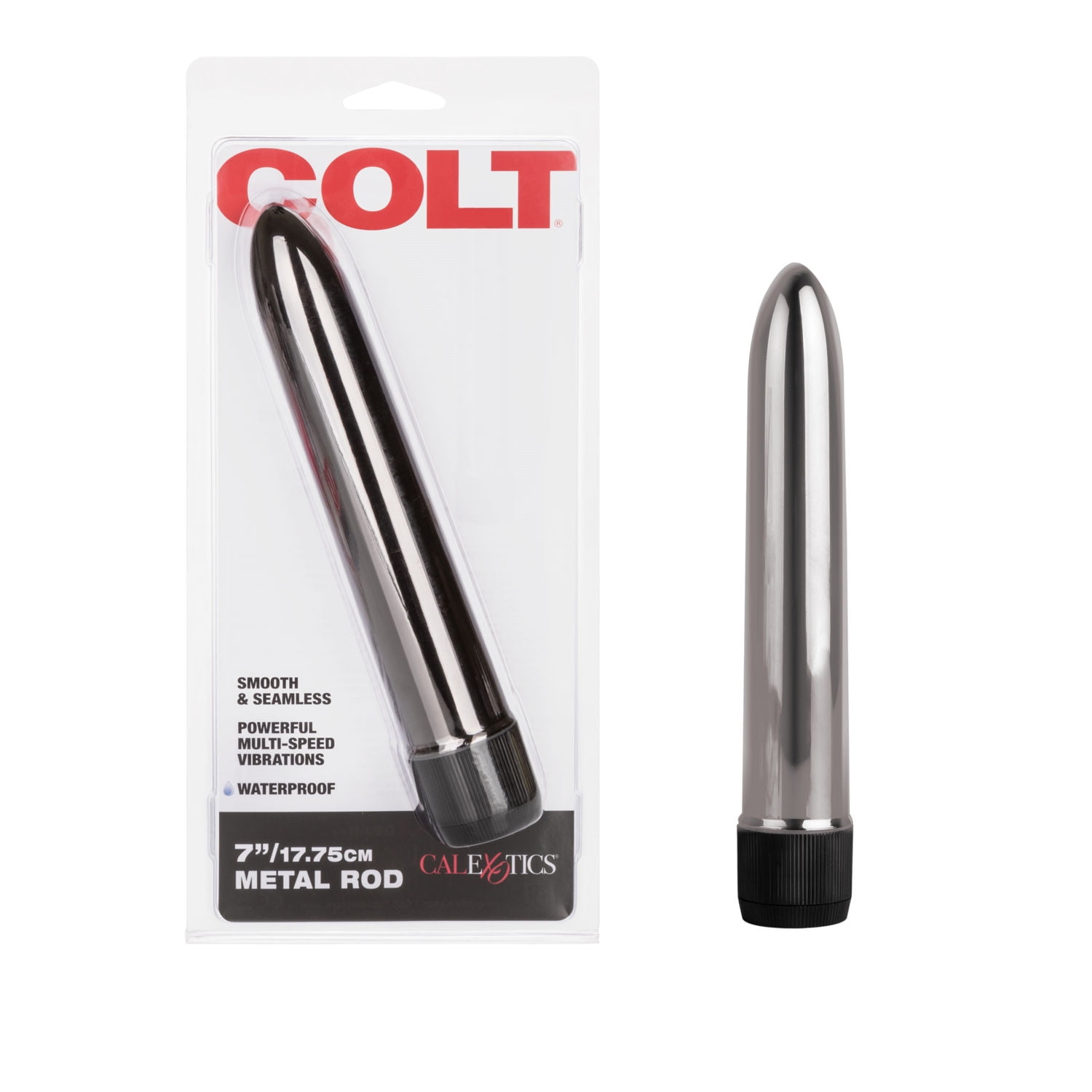 CalExotics COLT 7' Multi-Speed Smooth Seamless Metal Rod Vibrator - Silver