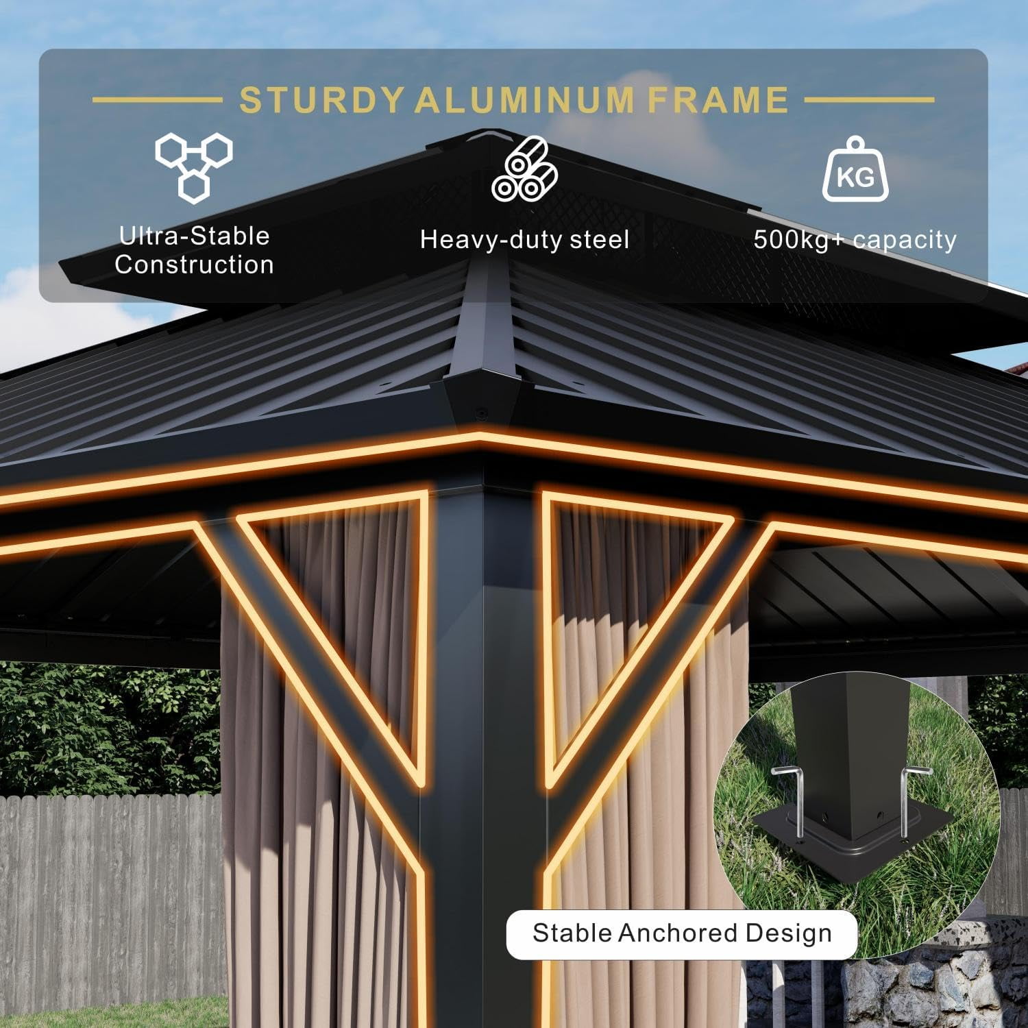 SOLUMIA 10' x 12' Hardtop Gazebo with Galvanized Steel Double Roof and Aluminum Frame for Patio and Backyard