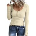 thumbnail image 5 of Long Sleeve Henley Shirts for Women Fall Winter Ribbed Thermal Tops Casual Blouses Basics Tees Cute Business Sweaters Beige S, 5 of 5