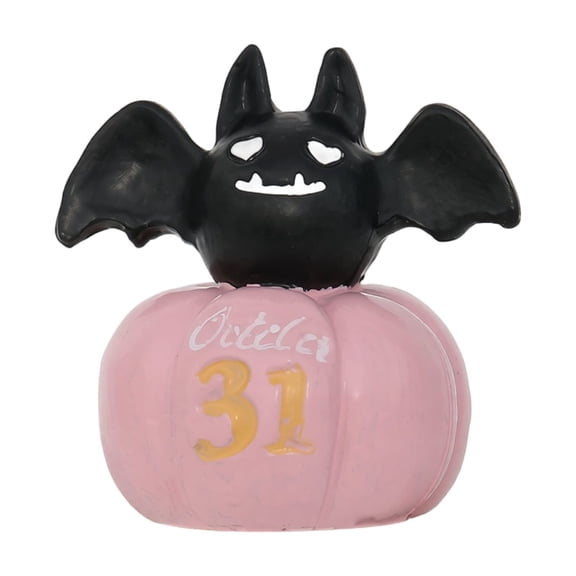 Halloween Pumpkin Decor, Pink Halloween Decor, Cute Halloween Decor, Pumpkin Decorations for Home, Whimsical Resin Pink Pumpkin Bat Tabletop Statue, Delicate Indoor Shelf Display