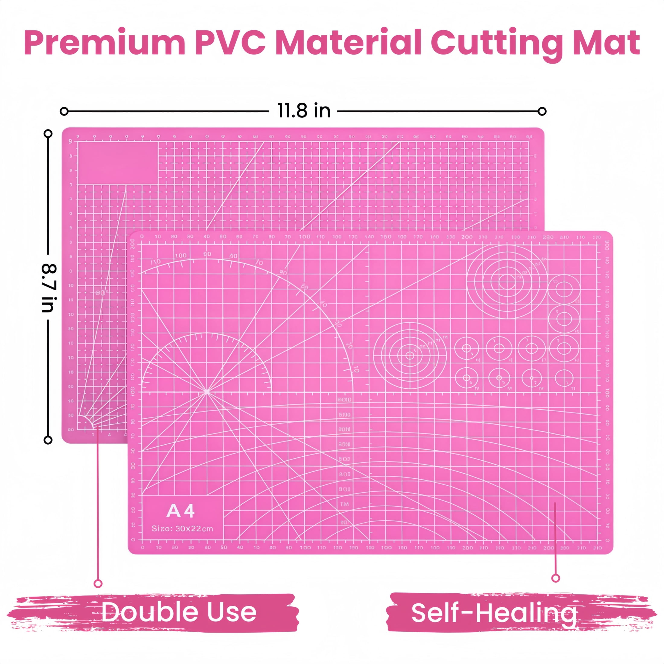 45mm Rotary Cutters Set -Rotating  Fabric Cutting Tool Set with 5 Blades, with A4 Self Healing Cutting Mat, Acrylic Ruler and Sewing Clip, Positioning Needle, Cutting Knife ,Suitable for DIY Crafting