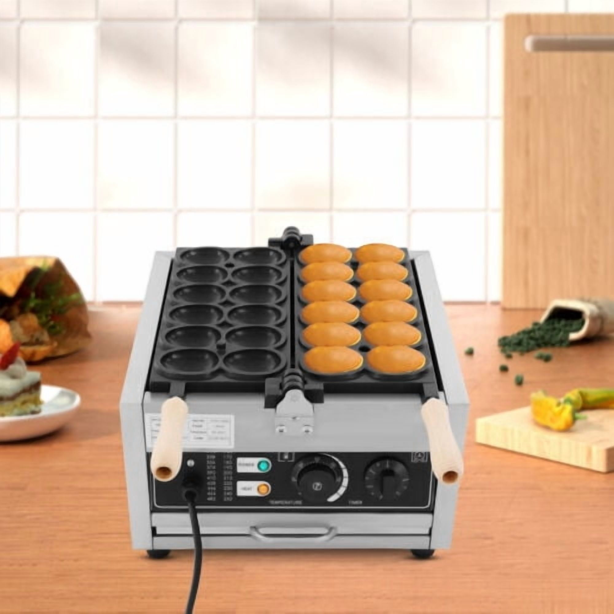 DENEST Waffle Maker, 12-Hole Egg Shape Waffle Maker, 110V 1800W Stainless Steel Rotating Waffle Machine, for Home, Breakfast