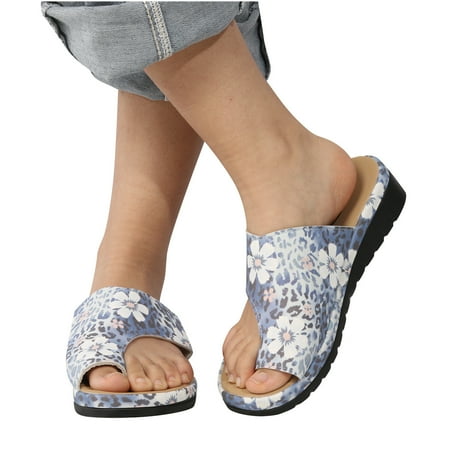 

YanHoo Clearance Orthopedic Slide Sandals for Women Girls Slip On Flat Sandal Ring Toe Correction Flip Flop Slippers Casual Soft Retro Bohemian Thong Beach Shoes