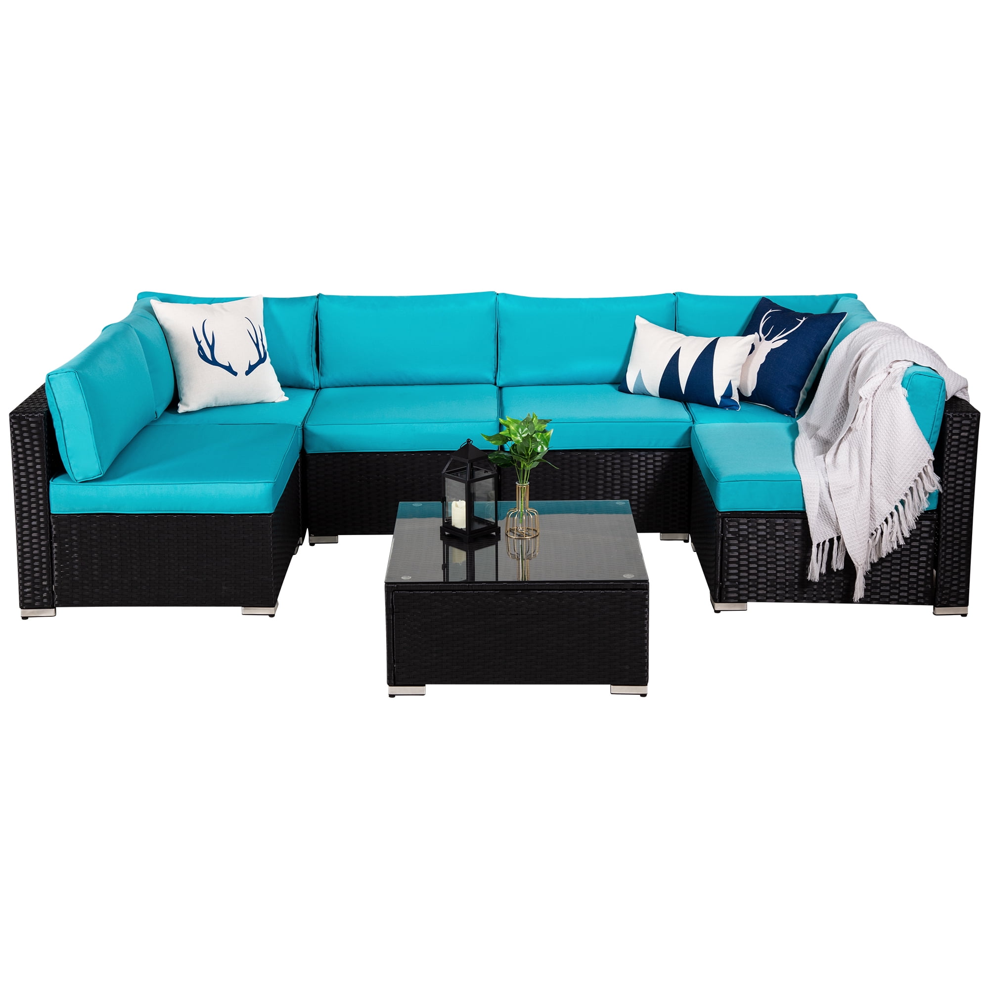 Cozyhom 7 Pieces Outdoor Patio Sofa Sets, Outdoor Manual Weaving Wicker Rattan Conversation